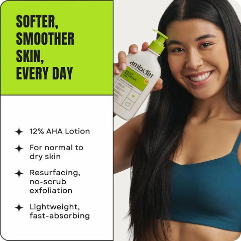 AmLactin Daily Nourish Therapeutic Body Lotion for Dry Skin - No-Scrub Exfoliator and Moisturizer - AmLactin 12% Lactic Acid Lotion, 7.9 oz (Packaging May Vary)