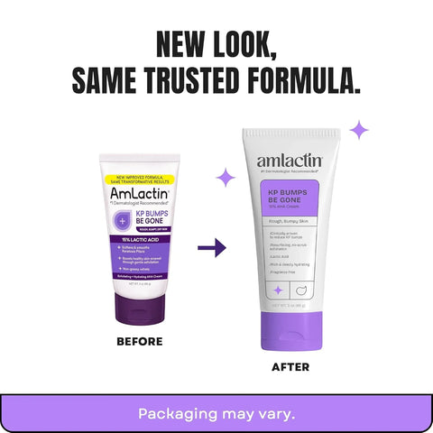 AmLactin KP Bumps Be Gone - Therapeutic Body Cream for Keratosis Pilaris - No-Scrub Exfoliator and Body Moisturizer for Dry Skin with 15% Lactic Acid AHA, 3 oz (Packaging May Vary)