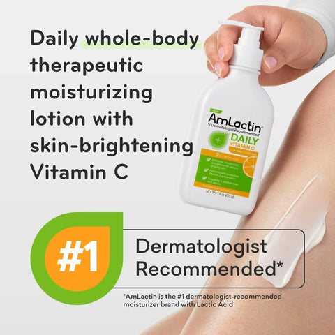 AmLactin Daily Vitamin C Lotion – Brightening Body Lotion for Dry Skin - No-Scrub Exfoliator and Moisturizer with 7% Lactic Acid AHA and Vitamin C, 7.9 oz (Packaging May Vary)